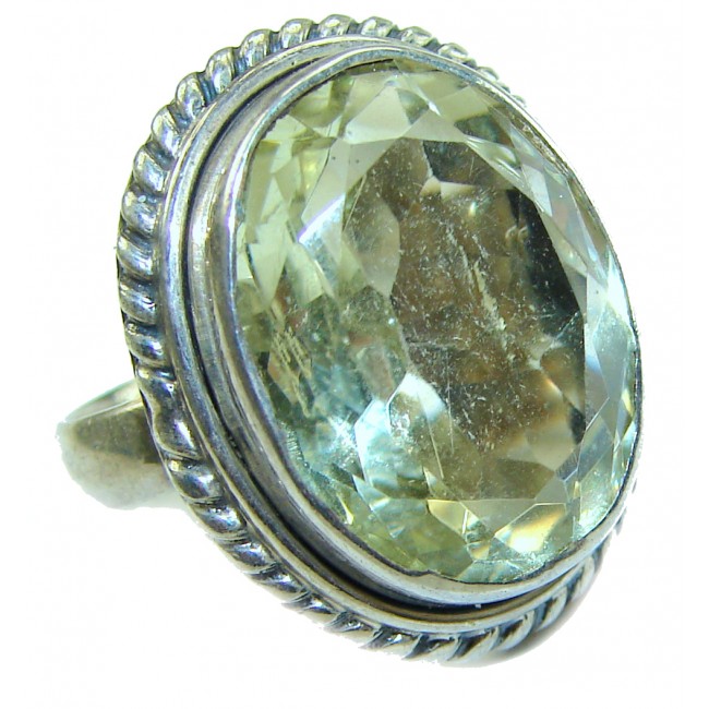 Huge Bohemian Style Oval cut 22.5 carat Green Topaz .925 Sterling Silver handmade Ring s. 7