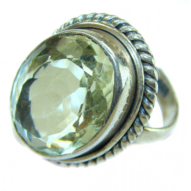 Huge Bohemian Style Oval cut 22.5 carat Green Topaz .925 Sterling Silver handmade Ring s. 7