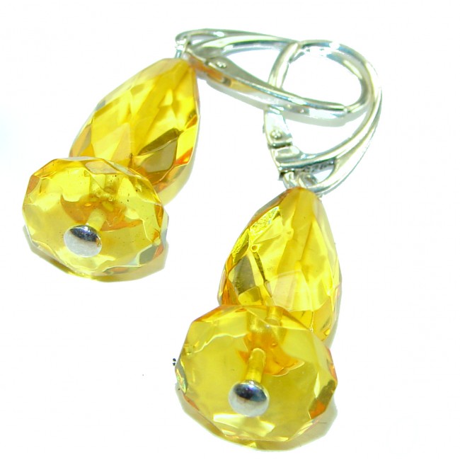 Faceted authentic Baltic Amber .925 Sterling Silver Earrings