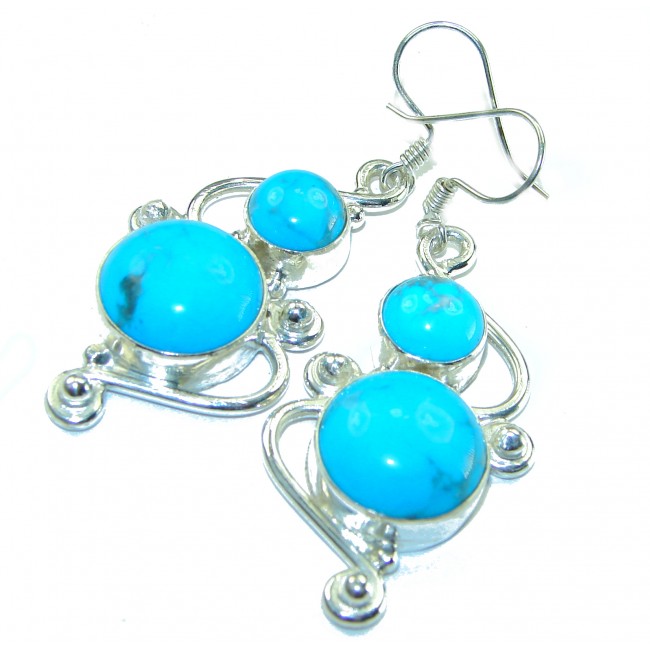 Solid Blue Turquoise .925 Sterling Silver earrings