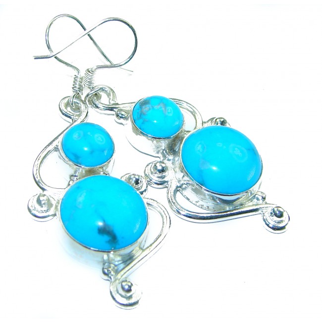 Solid Blue Turquoise .925 Sterling Silver earrings