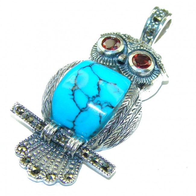 Blue Owl Blue Turquoise .925 Sterling Silver handcrafted Pendant