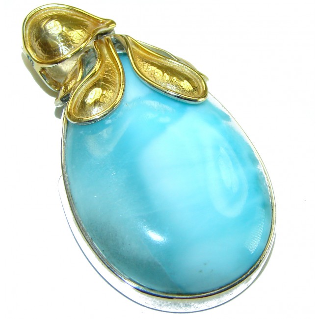 Vintage Beauty genuine Blue Larimar 14K Gold over .925 Sterling Silver handmade Pendant