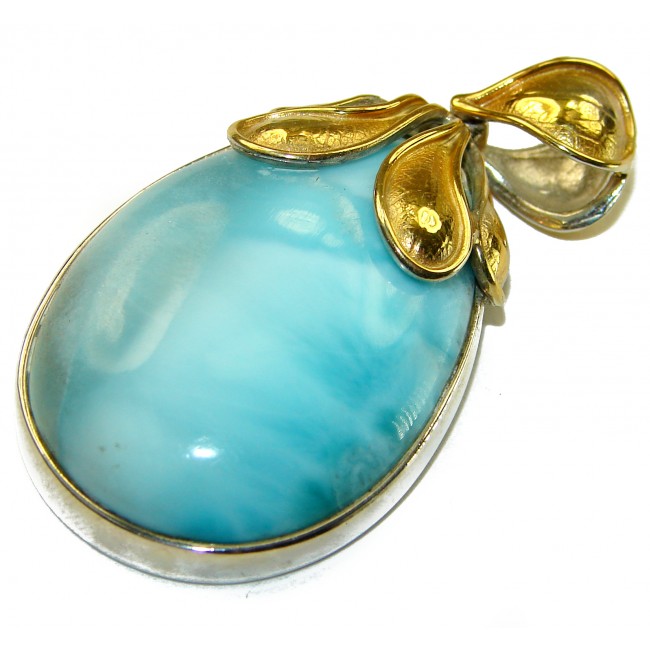 Vintage Beauty genuine Blue Larimar 14K Gold over .925 Sterling Silver handmade Pendant