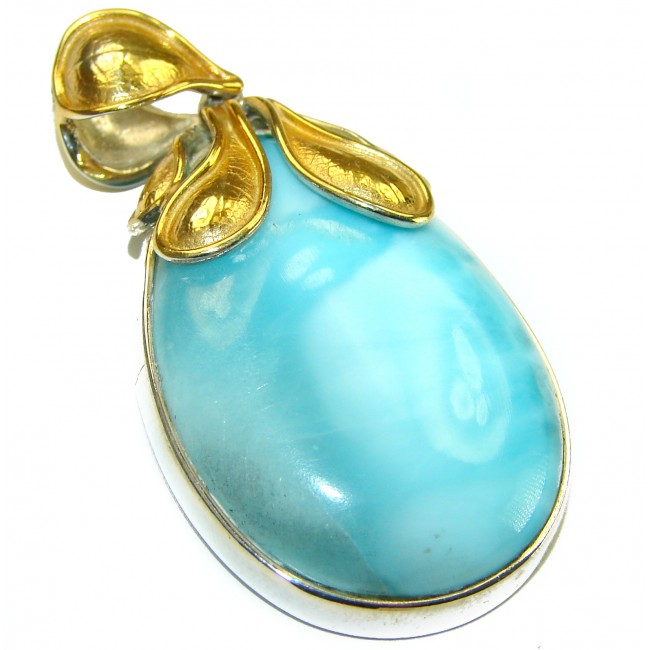 Vintage Beauty genuine Blue Larimar 14K Gold over .925 Sterling Silver handmade Pendant