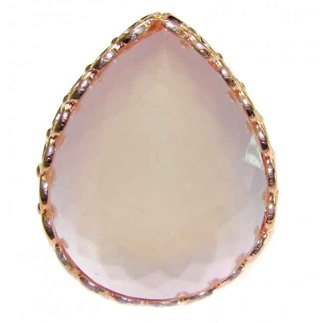 Oversized Authentic Brazilian Rose Quartz 14k Gold over .925 Sterling Silver incredible Ring size 8 1/4