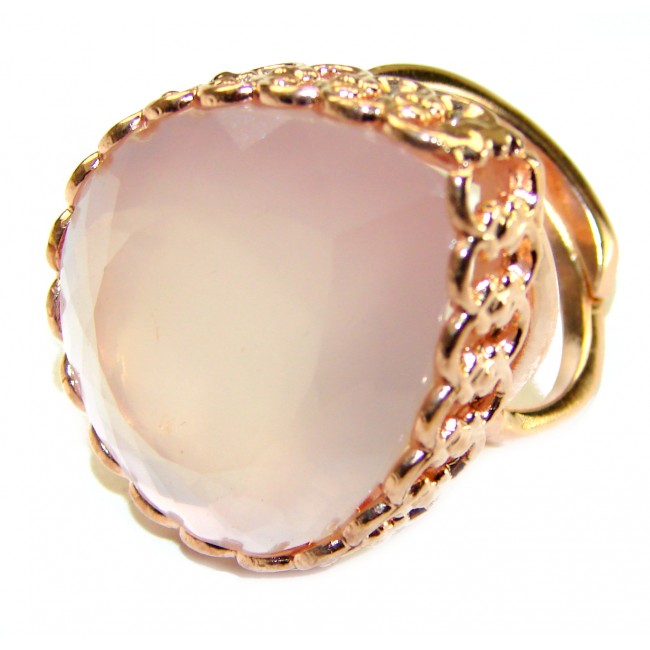 Oversized Authentic Brazilian Rose Quartz 14k Gold over .925 Sterling Silver incredible Ring size 8 1/4