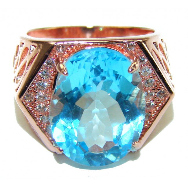 12.8 carat oval cut Swiss Blue Topaz 14K Gold over .925 Sterling Silver handmade Ring size 6 3/4