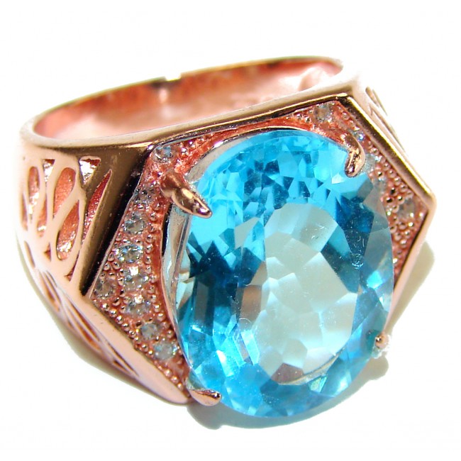 12.8 carat oval cut Swiss Blue Topaz 14K Gold over .925 Sterling Silver handmade Ring size 6 3/4