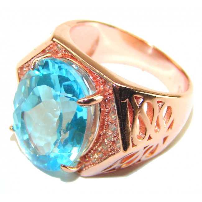 12.8 carat oval cut Swiss Blue Topaz 14K Gold over .925 Sterling Silver handmade Ring size 6 3/4