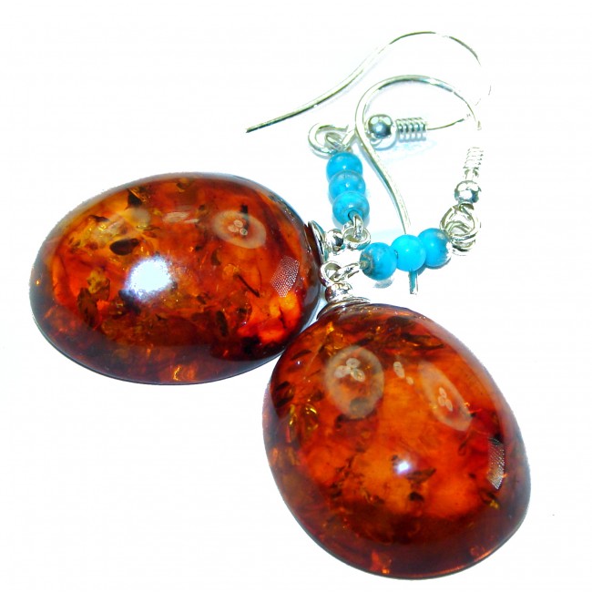 Baltic Polish Amber Turquoise .925 Sterling Silver Earrings