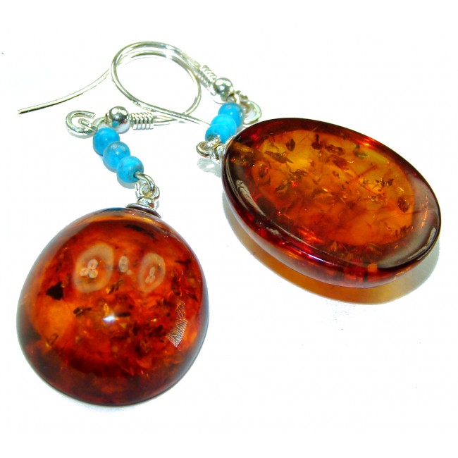 Baltic Polish Amber Turquoise .925 Sterling Silver Earrings