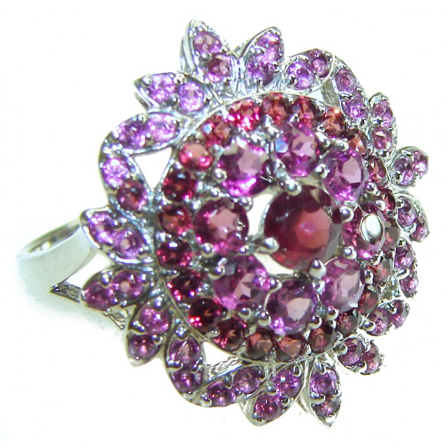 Blooming Garden Authentic Garnet .925 Sterling Silver handcrafted Ring size 8 3/4