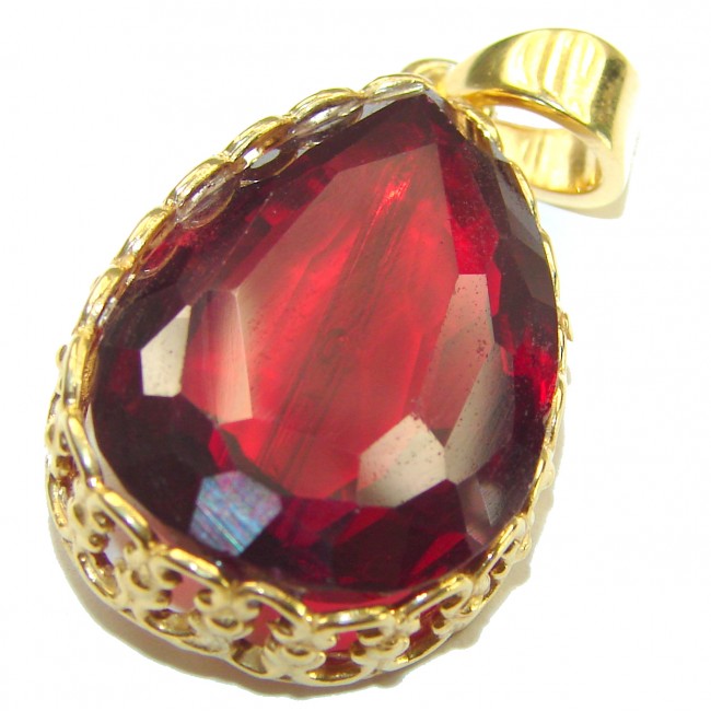 Tatiana Incredible Authentic Red Topaz 14K Gold over .925 Sterling Silver handmade Pendant