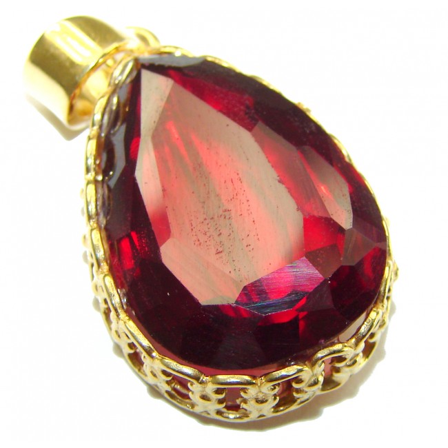 Tatiana Incredible Authentic Red Topaz 14K Gold over .925 Sterling Silver handmade Pendant