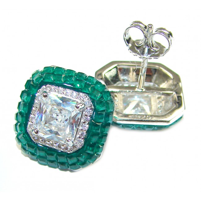 Incredible genuine Emerald .925 Sterling Silver handcrafted Earrings