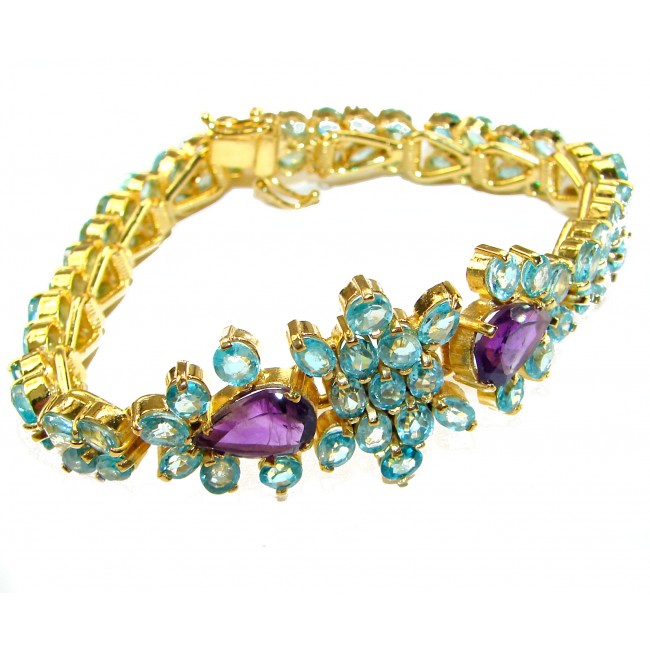 Magnificent Swiss Blue Topaz 14K Gold over .925 Sterling Silver brilliantly handcrafted Bracelet