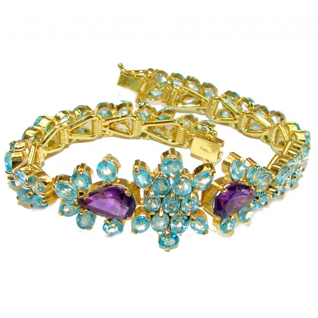 Magnificent Swiss Blue Topaz 14K Gold over .925 Sterling Silver brilliantly handcrafted Bracelet