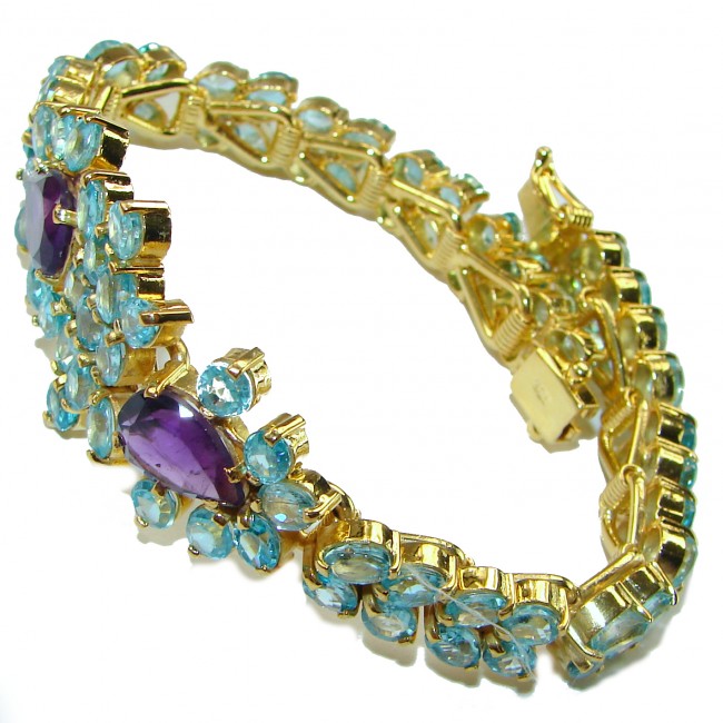 Magnificent Swiss Blue Topaz 14K Gold over .925 Sterling Silver brilliantly handcrafted Bracelet