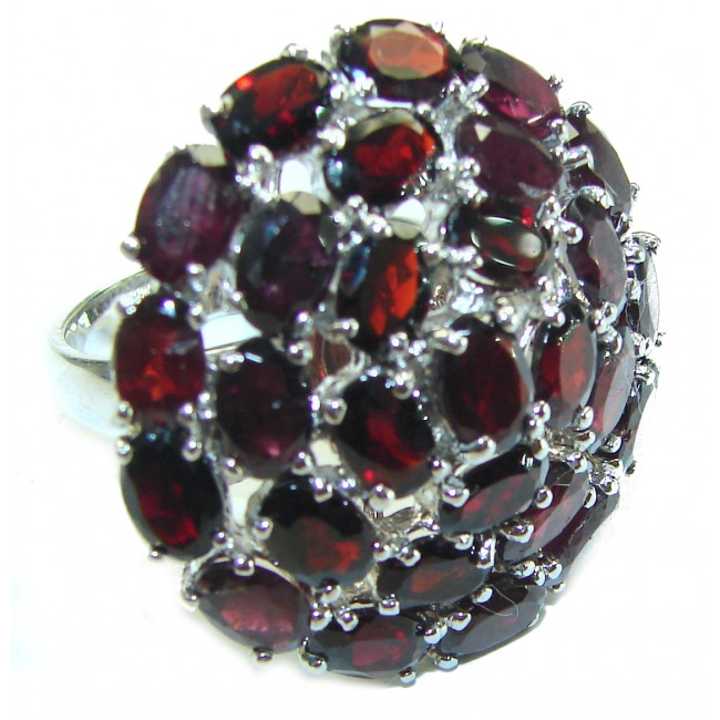 Blooming Rose Authentic Garnet .925 Sterling Silver handcrafted Large Ring size 8