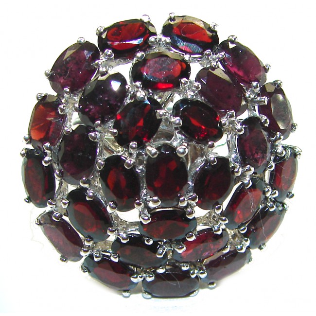 Blooming Rose Authentic Garnet .925 Sterling Silver handcrafted Large Ring size 8