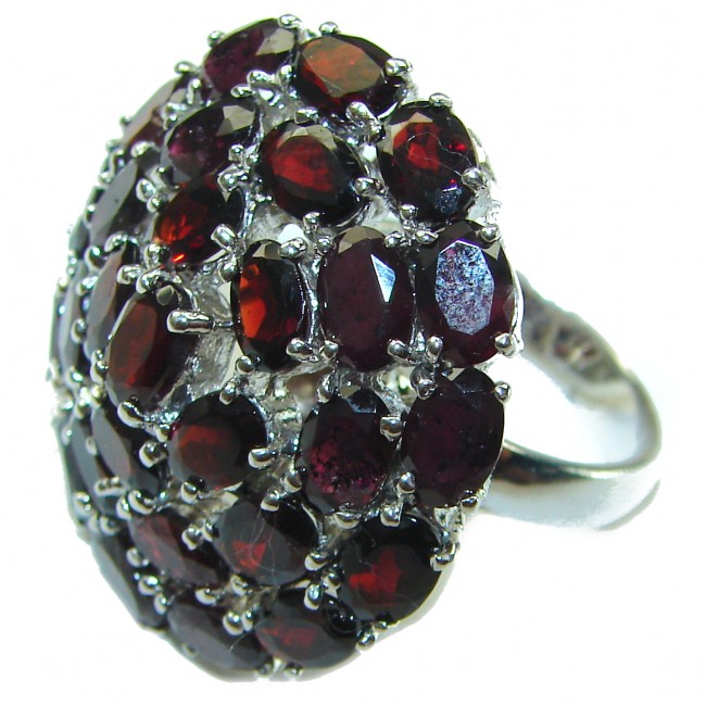 Blooming Rose Authentic Garnet .925 Sterling Silver handcrafted Large Ring size 8