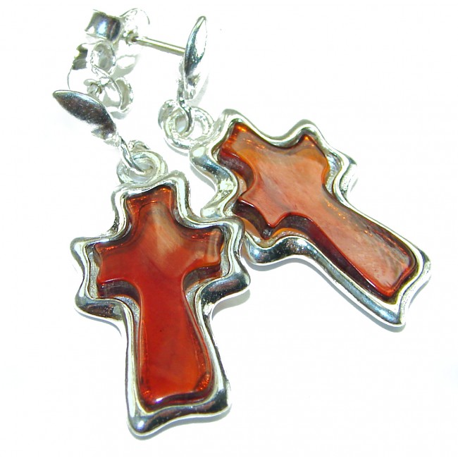 Incredible Baltic Amber Cross .925 Sterling Silver Earrings