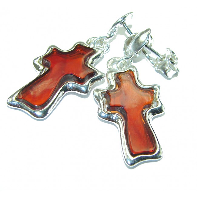 Incredible Baltic Amber Cross .925 Sterling Silver Earrings