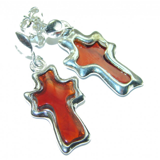 Incredible Baltic Amber Cross .925 Sterling Silver Earrings