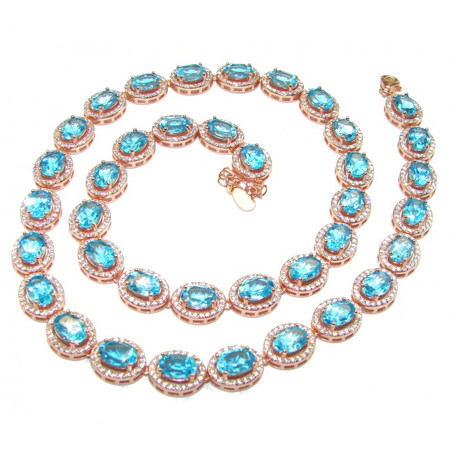 Ocean Halo Swiss Blue Topaz 14K Rose Gold over .925 Sterling Silver handmade necklace