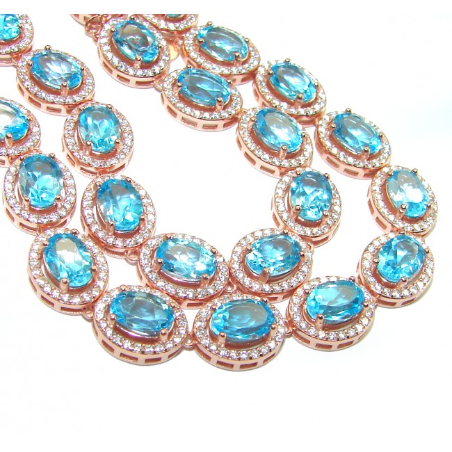 Ocean Halo Swiss Blue Topaz 14K Rose Gold over .925 Sterling Silver handmade necklace