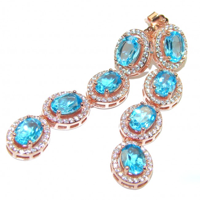 Ocean Halo Swiss Blue Topaz 14K Rose Gold over .925 Sterling Silver handcrafted earrings