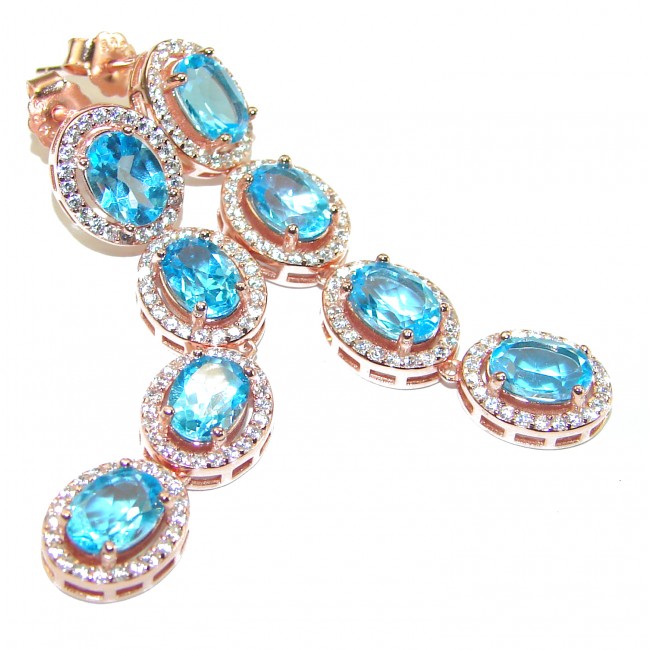 Ocean Halo Swiss Blue Topaz 14K Rose Gold over .925 Sterling Silver handcrafted earrings