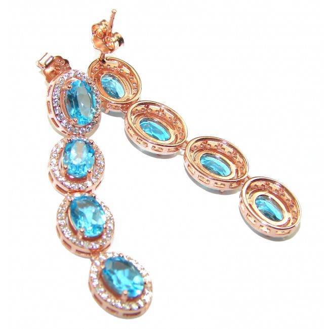 Ocean Halo Swiss Blue Topaz 14K Rose Gold over .925 Sterling Silver handcrafted earrings