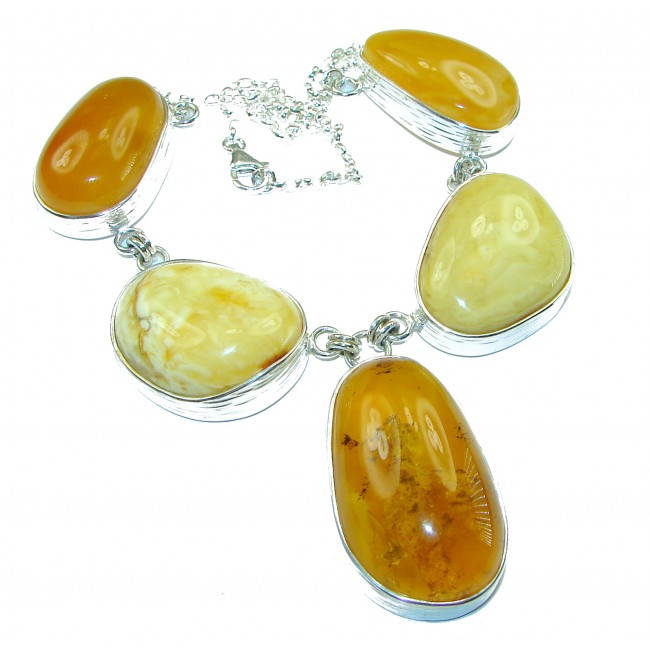 Dazzling Natural Baltic Amber .925 Sterling Silver handcrafted Large necklace