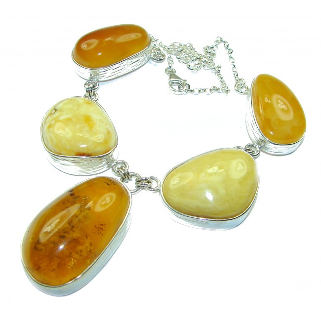 Dazzling Natural Baltic Amber .925 Sterling Silver handcrafted Large necklace