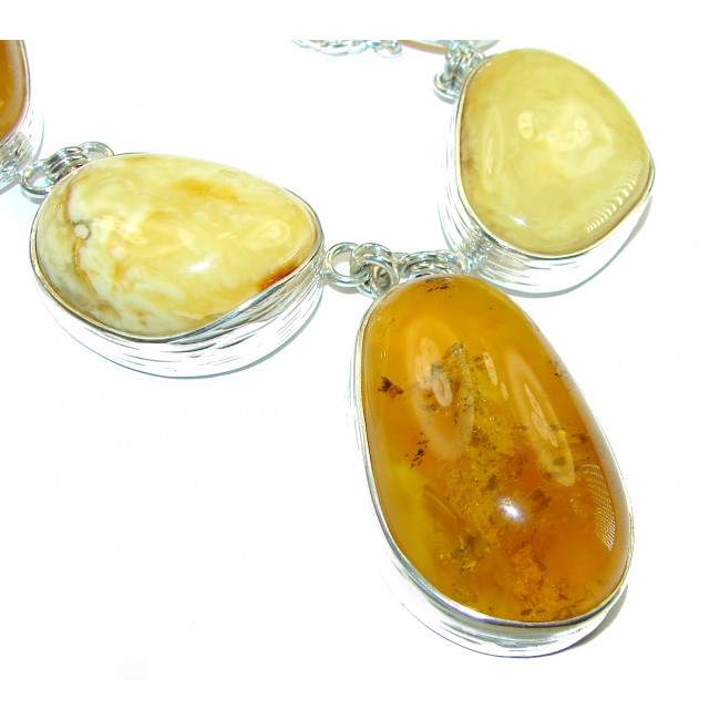 Dazzling Natural Baltic Amber .925 Sterling Silver handcrafted Large necklace