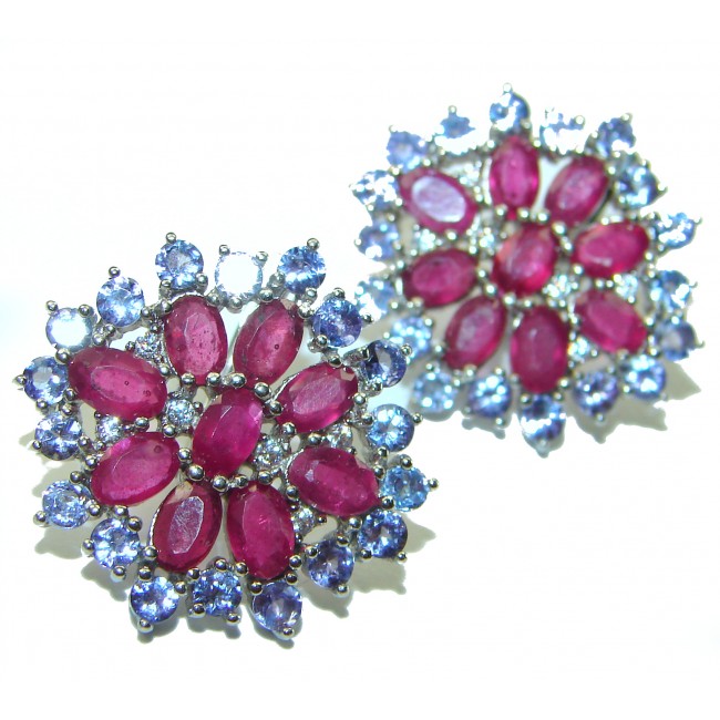 Great quality unique Ruby Tanzanite .925 Sterling Silver handcrafted earrings