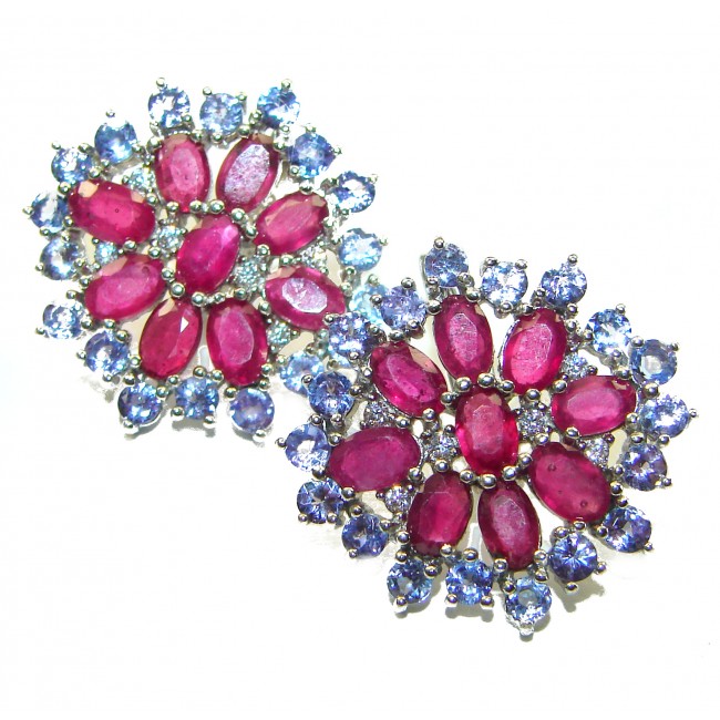 Great quality unique Ruby Tanzanite .925 Sterling Silver handcrafted earrings