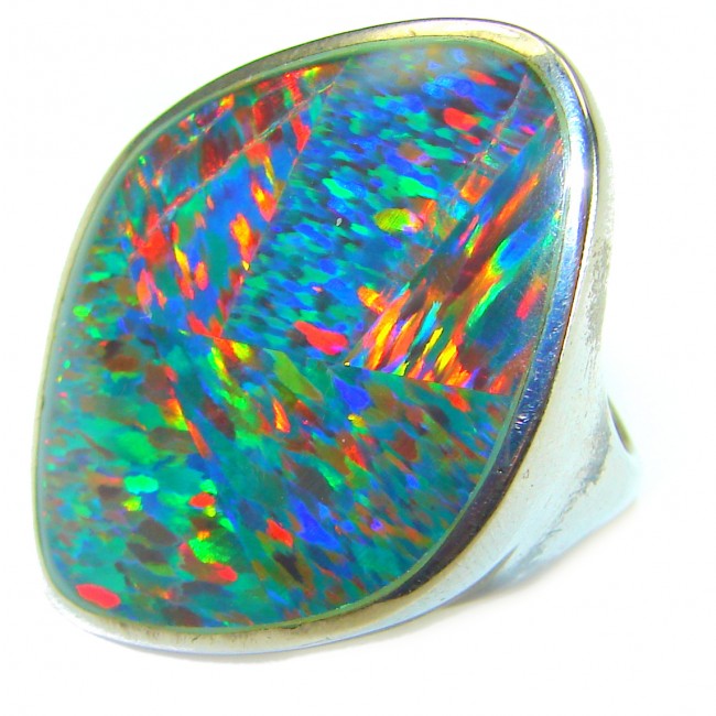 45.8 carat Australian Doublet Opal .925 Sterling Silver handcrafted ring size 6 1/4