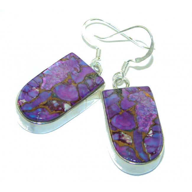 Solid Copper vains in Purple Turquoise .925 Sterling Silver earrings