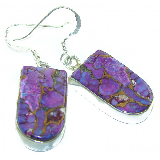 Solid Copper vains in Purple Turquoise .925 Sterling Silver earrings