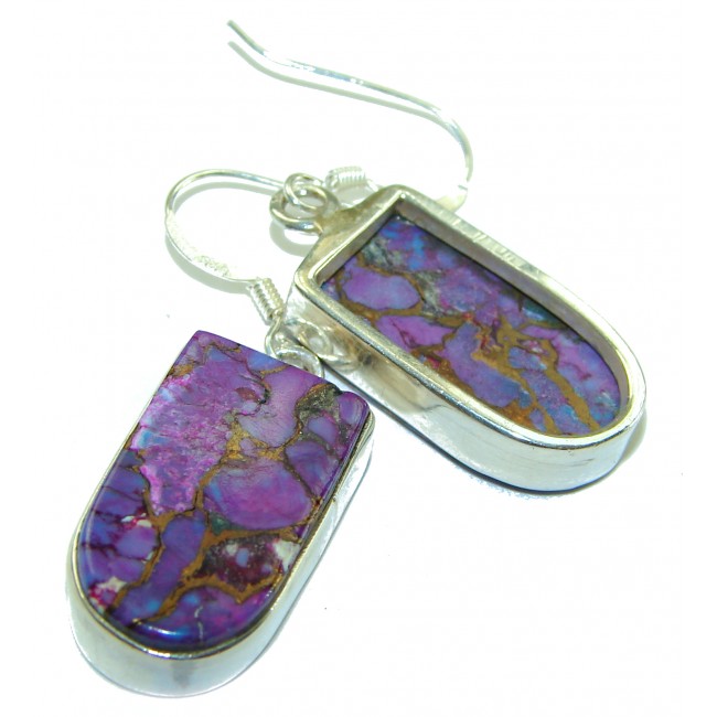 Solid Copper vains in Purple Turquoise .925 Sterling Silver earrings