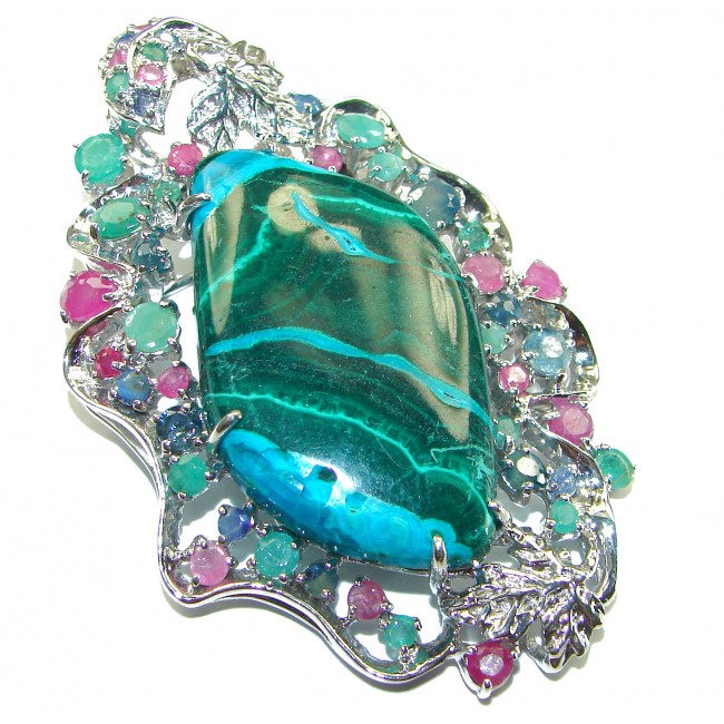 Colors of the Earth Authentic Chrysocolla .925 Sterling Silver handcrafted Large Pendant - Brooch