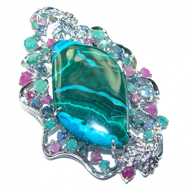 Colors of the Earth Authentic Chrysocolla .925 Sterling Silver handcrafted Large Pendant - Brooch