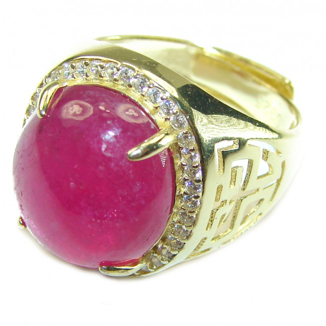 Bright Treasure Ruby Gold over .925 Sterling Silver handmade Ring size 8 adjustable