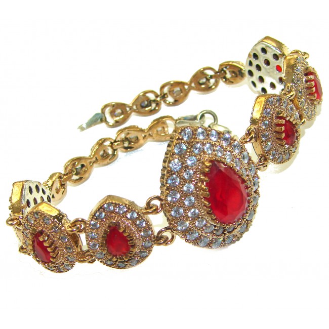 Victorian Style Created Ruby & White Topaz Sterling Silver Bracelet / Cuff