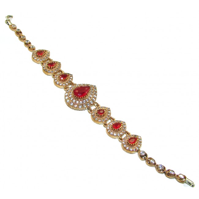 Victorian Style Created Ruby & White Topaz Sterling Silver Bracelet / Cuff