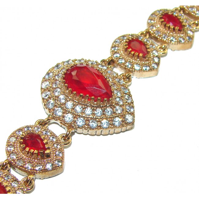 Victorian Style Created Ruby & White Topaz Sterling Silver Bracelet / Cuff