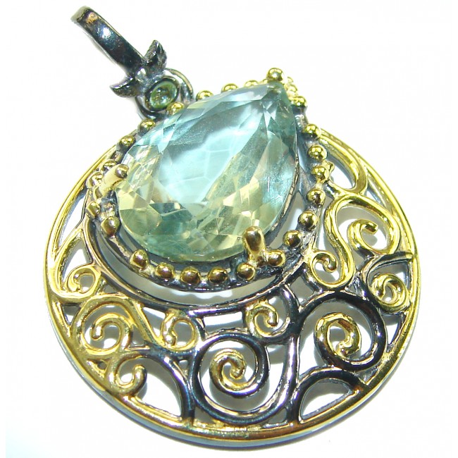 Natural Green Amethyst 14K Gold over .925 Sterling Silver handmade Pendant